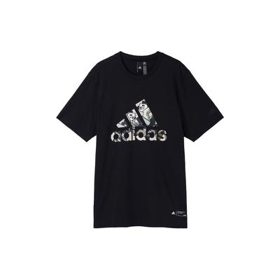 Alphabet Logo Cartoon Panda Print Round Neck Short Sleeve T-Shirt Men Tops Black IP3968