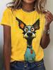 Sommer Freizeit Damen T-Shirt Cartoon Süße Katze Aufdruck O-Ausschnitt Kurzarm Damen Outdoor Lockeres T-Shirt Tops Elegante Kleidung
