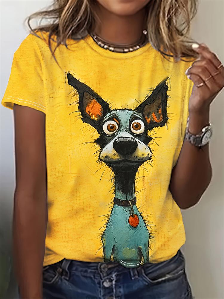 Sommer Freizeit Damen T-Shirt Cartoon Süße Katze Aufdruck O-Ausschnitt Kurzarm Damen Outdoor Lockeres T-Shirt Tops Elegante Kleidung