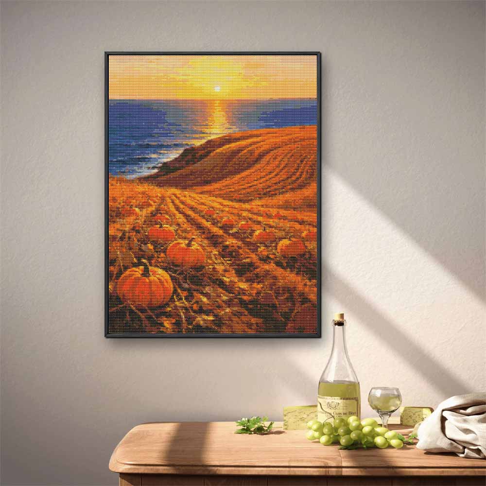 5D Diamond Painting Kit Autumn Pumpkin Harvest Sunset Ocean Full Drill Canvas Art DIY Rhinestone Craft for Modern Wall Decor