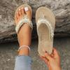 Fashion 2025 New Linen Flower Decor Flip Flops Fashion Women Slides Flat Heel Outdoor Beach Summer Woman Slippers Ladies Shoes