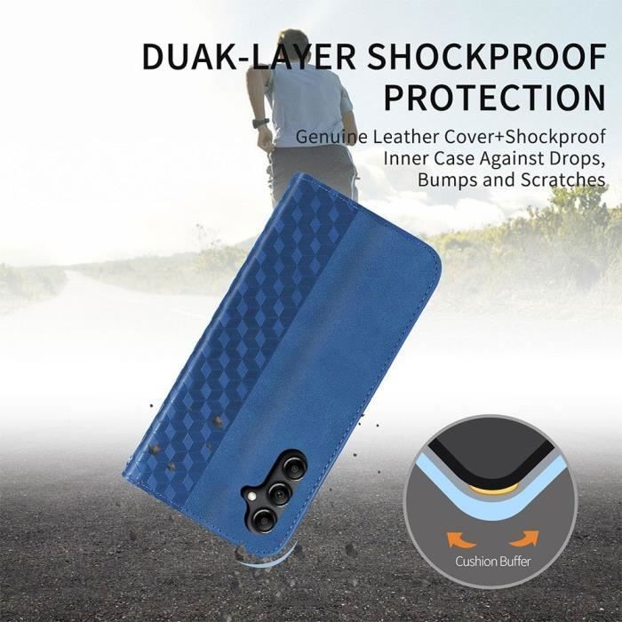 Coque de protection - samsung - galaxy s24 plus - bleu marine - motif treillis - portefeuille intégré
