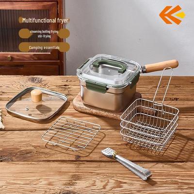 Portable Stainless Steel Deep Fryer and Food Storage with Steaming and Heating Features
