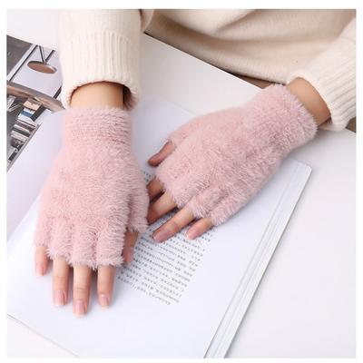 Plush Winter Half Finger Flip Top Warm Thickened Factory Made Imitation Mink Fleece Knitted Student Writing Gloves