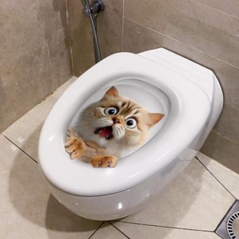 3D Cartoon Vivid Cat Toilet Stickers, Cute Animal Dog Squirrel Toilet Stickers, Bathroom Decoration, Waterproof Stickers