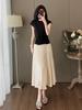 Elegant Summer Dress Set: Slimming, Off-Shoulder Short Sleeve Top with a Beautiful Pleated Midi Skirt for Women