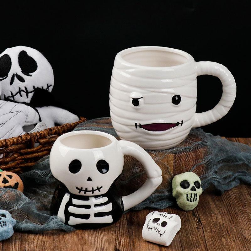 Halloween Mugs, Ceramic Cup, 3D Hand Painted Design, Large Capacity, Personality, Cartoon, Skull, Fashion Drinkware