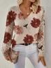 Bohemian Floral V-neck Sweater - Elegant, Long Sleeve Pullover Top