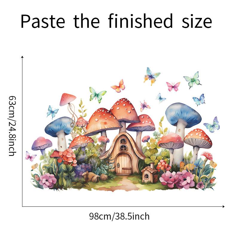 Cartoon Hand-Painted Butterfly Mushroom House Wall Sticker for Bedroom Living Room Wall Decoration Self-Adhesive