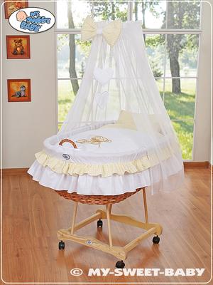 Moses Basket with Canopy - Teddy Bear with Bow, White