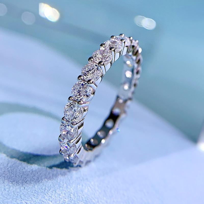 Luxury Women's Ring S925 Silver Row Diamond Ring for Women In Europe and America 3mm Full Diamond Ring