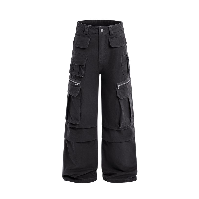 

Acrardic Bullet Pants Heavy Multi-pockets Pleat Washed Overalls Men s Street American Loose Casual Pants Fashion Dark gray 2XL