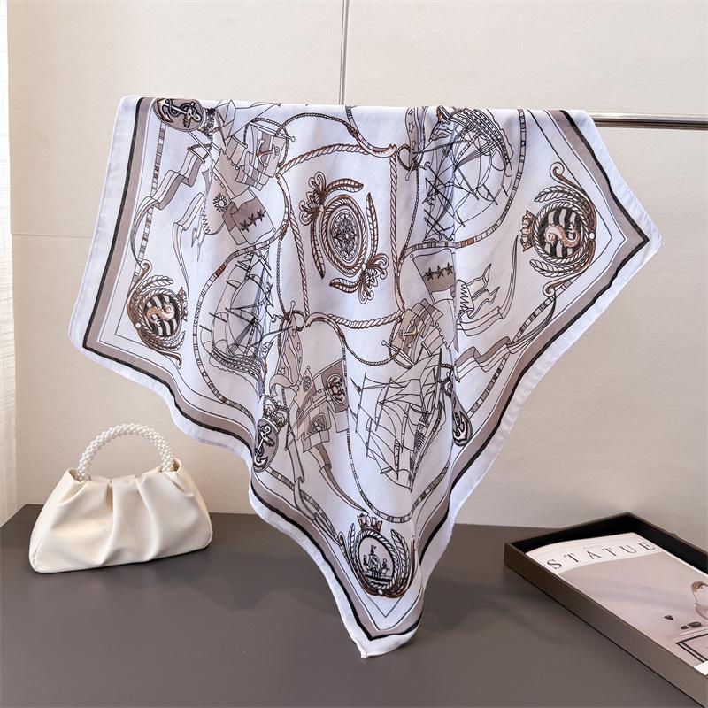 Polka Dot Style Herringbone Pattern Cotton And Linen Small Square Scarf Silk Scarf Imitation Velvet Headscarf Shawl Sun Protection Scarf Women'S Scarf