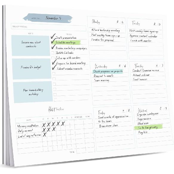 Lamare Weekly Planner Notepad – Premium Undated Weekly To Do List Notepad for School, Home & Office Day Planner, Desk To Do List and Productivity синий