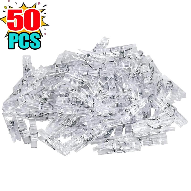 200/50PCS Plastic Mini Photo Clips Transparent Spring Hanging Clip Pegs for DIY Wedding Party Wall Home Decoration Photo Clamps