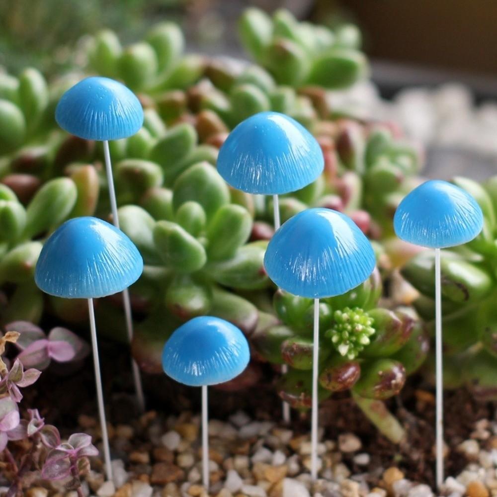 6PCS/SET Resin Simulated Mushroom Stakes Miniature Creative Mushroom Bonsai Decoration Weatherproof Potted Plant Plugin