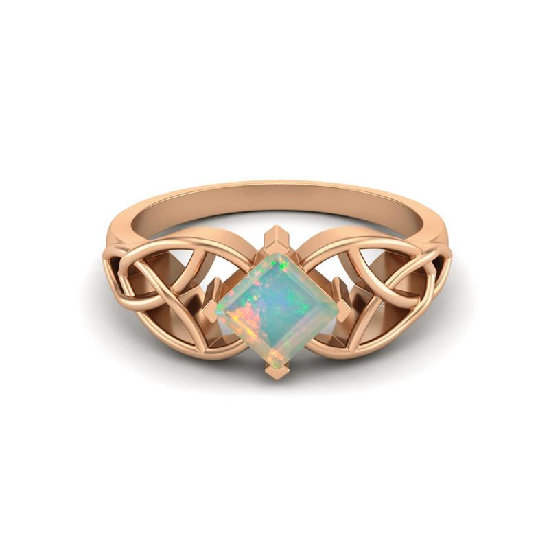 5MM Square Opal Gemstone 925 Sterling Silver Rose Plated Solitaire Celtic Women's Engagement Ring