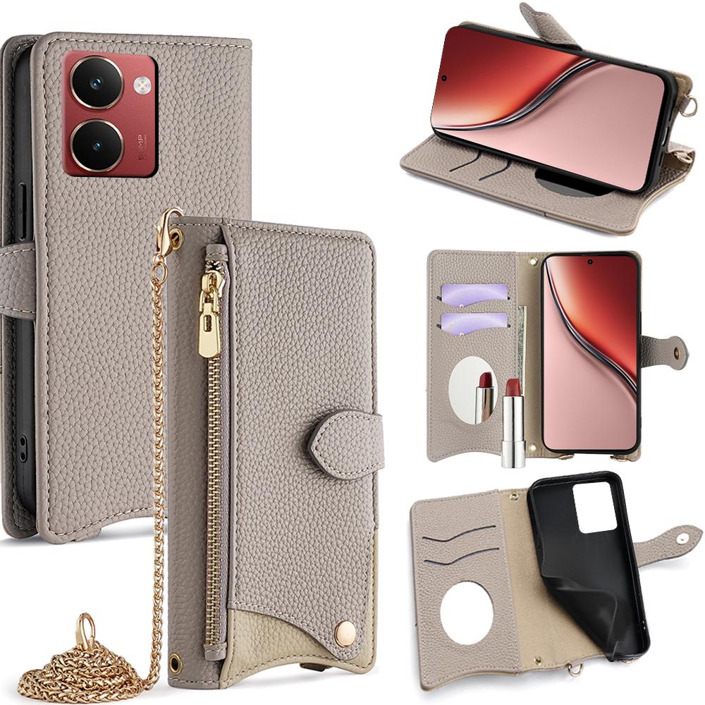 

Для Realme P3 Ultra 5G Кожаный чехол-кошелек с подставкой Необычный стиль хвоста с цепочкой Grey