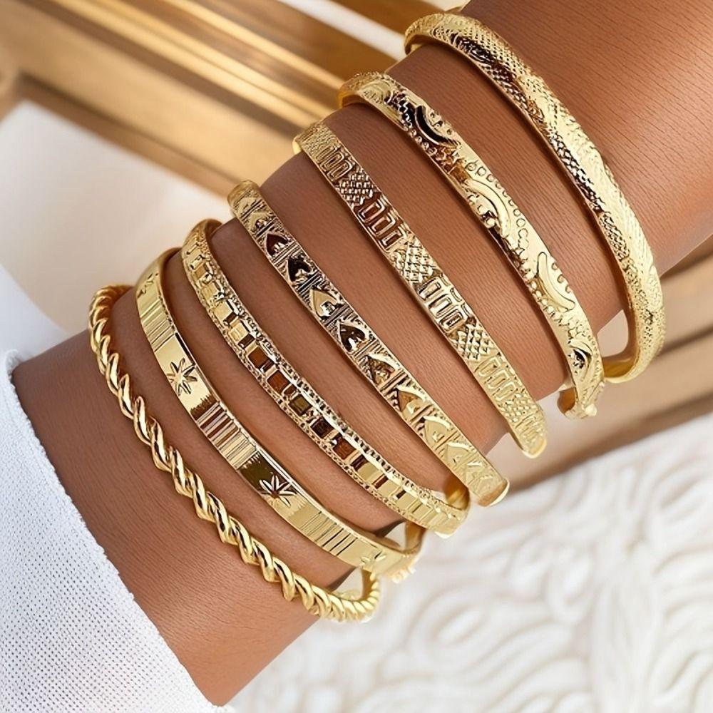 7 Pcs Set Elegant Women Bracelets Set Open Bangle Bracelets Women's Jewelry Fashion Accessories