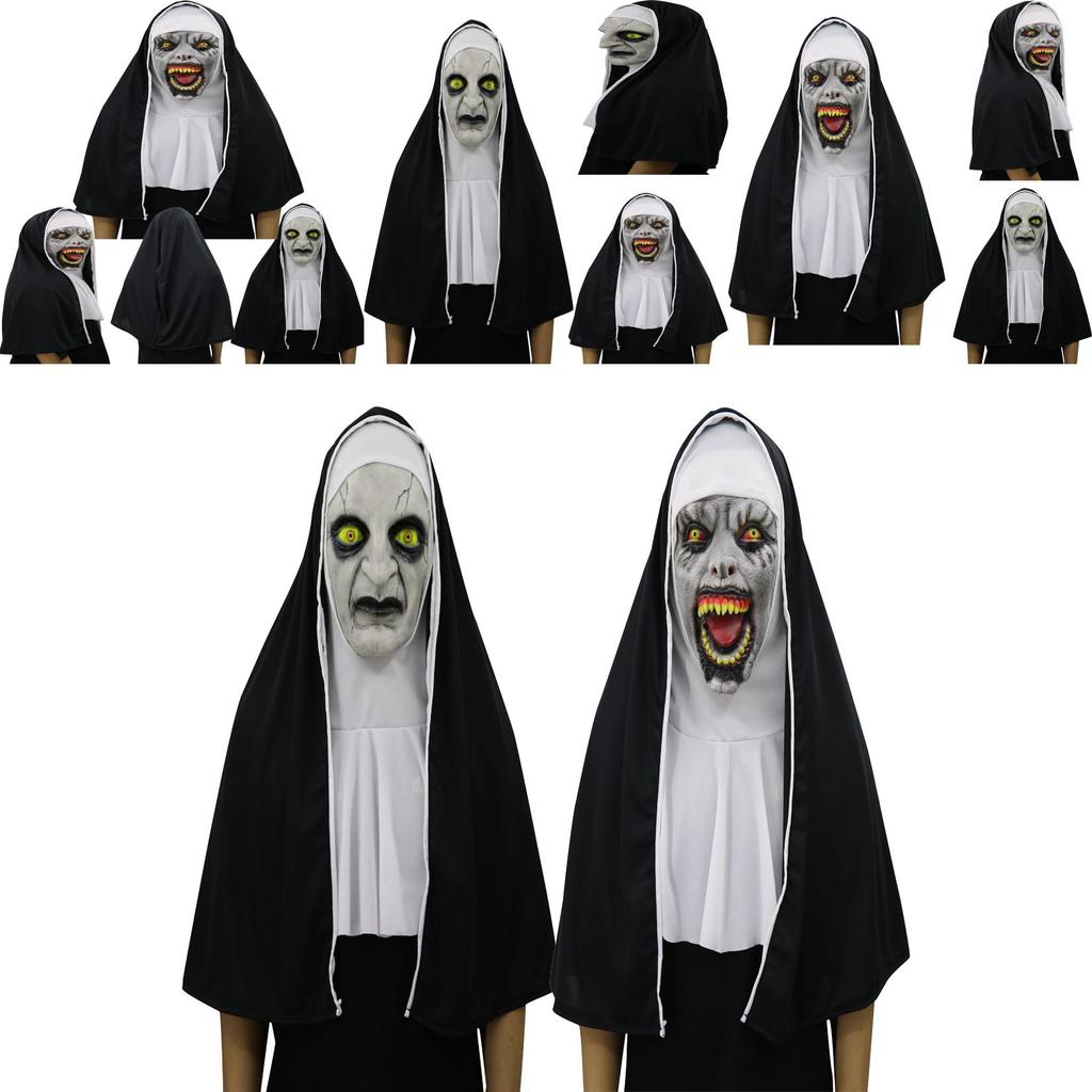 Terrifying The Nun Horror Mask Valak Scary Full Face Design With Headscarf