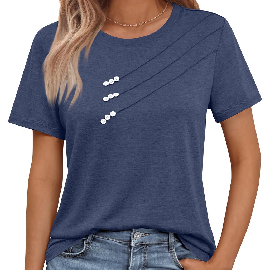 Ladies' Button Solid Color Casual Short Sleeved Shirt