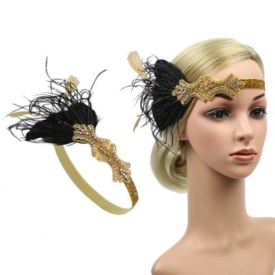 Feathers Headband Sequins Headband for Masquerade Mask Party Feathers Fascinators Headband Cocktail Headwear