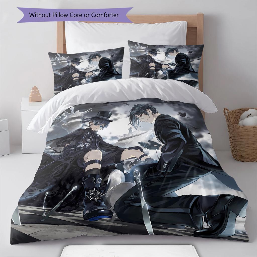 Black Butler Pattern Bedding,Quilt Set Quilt Cover Pillowcase Home Birthday Gift (1 * Duvet Cover + 2 * Pillowcase, Without Core)