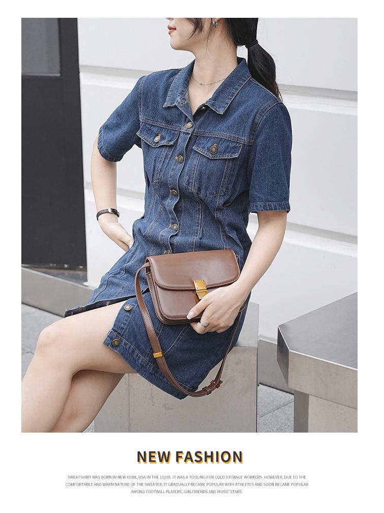 Women's French Retro Polo Dress - Summer 2026 High-End, Waist-Cinched, Slimming Denim Style