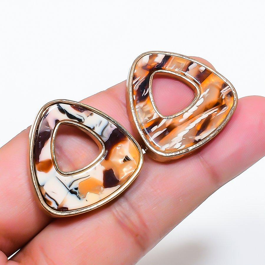 Natural Montana Agate Gemstone Brass Jewelry Earring 1.02 RE-95