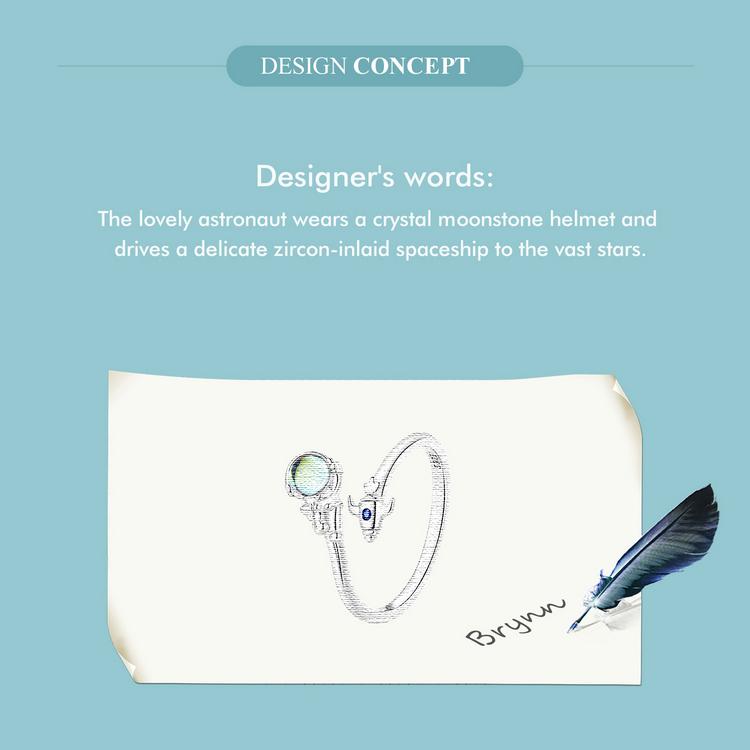 WOSTU 925 Sterling Sølv Rommann & Romfartøy Åpningsring Astronaut Justerbar Ring for Kvinner Bursdagsgave Finesmykker