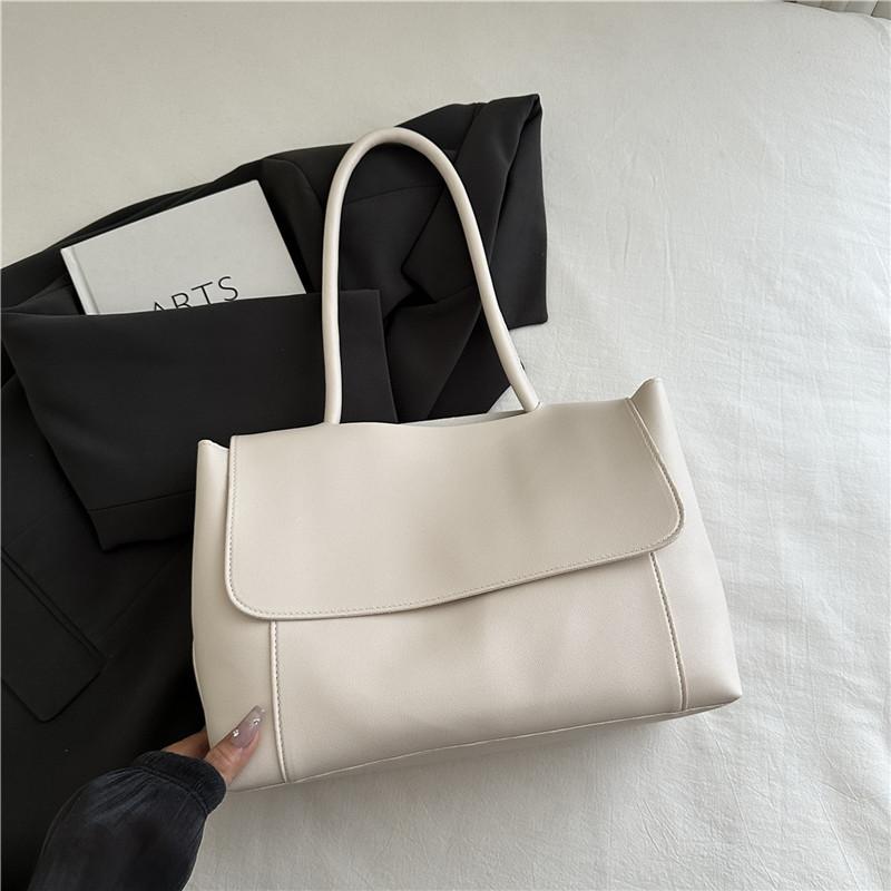 Faux Leather Tote Bag for Women Minimalist Magnetic Closure Shoulder Handbag