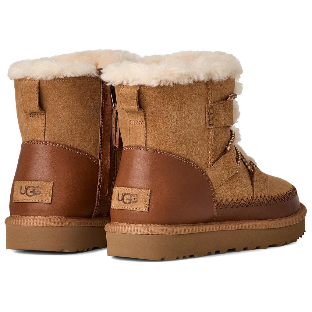 UGG Classic Novelty Cow Split Leather Short Snow Boots Women's Chestnut 1174574-CHE