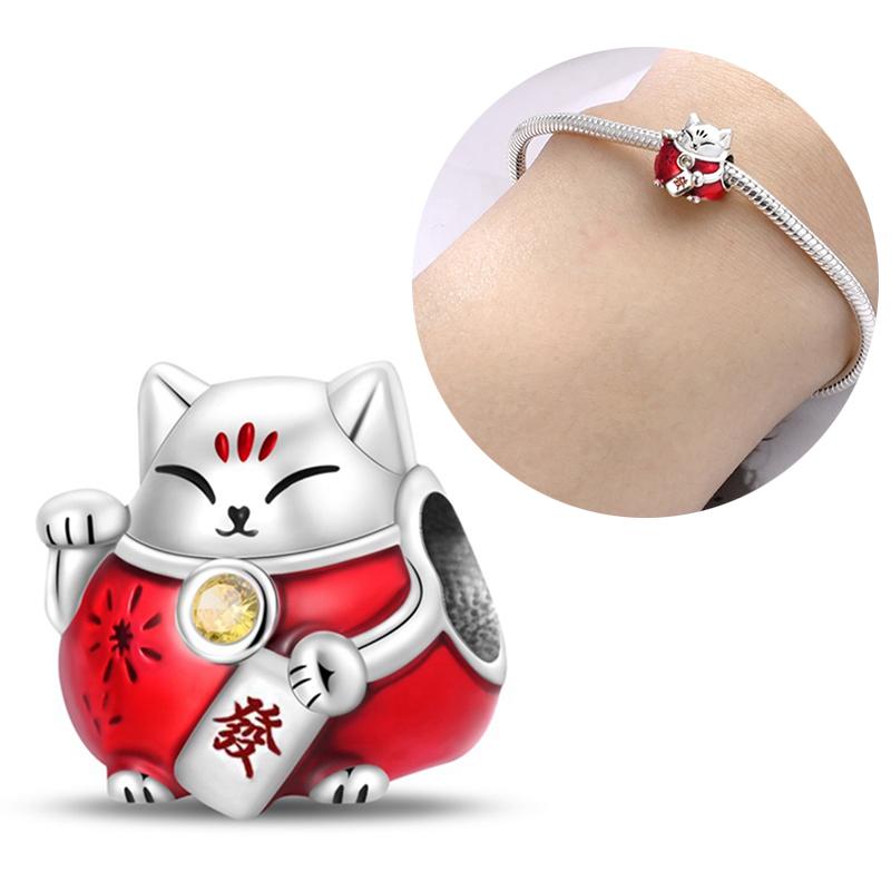 Girl Metal Chinese Knot Lucky Cat Lion Dance Charms Fit Original Bangle Necklace Make your own Beads Ideal for Accessory Elegant Fashion Beautiful