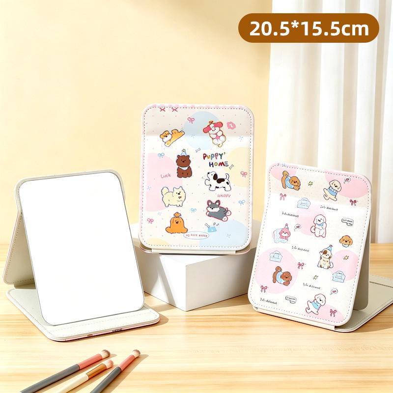 Thickened PU Leather Folding Makeup Mirror - Cute, Standable Desktop Dressing Mirror for Women