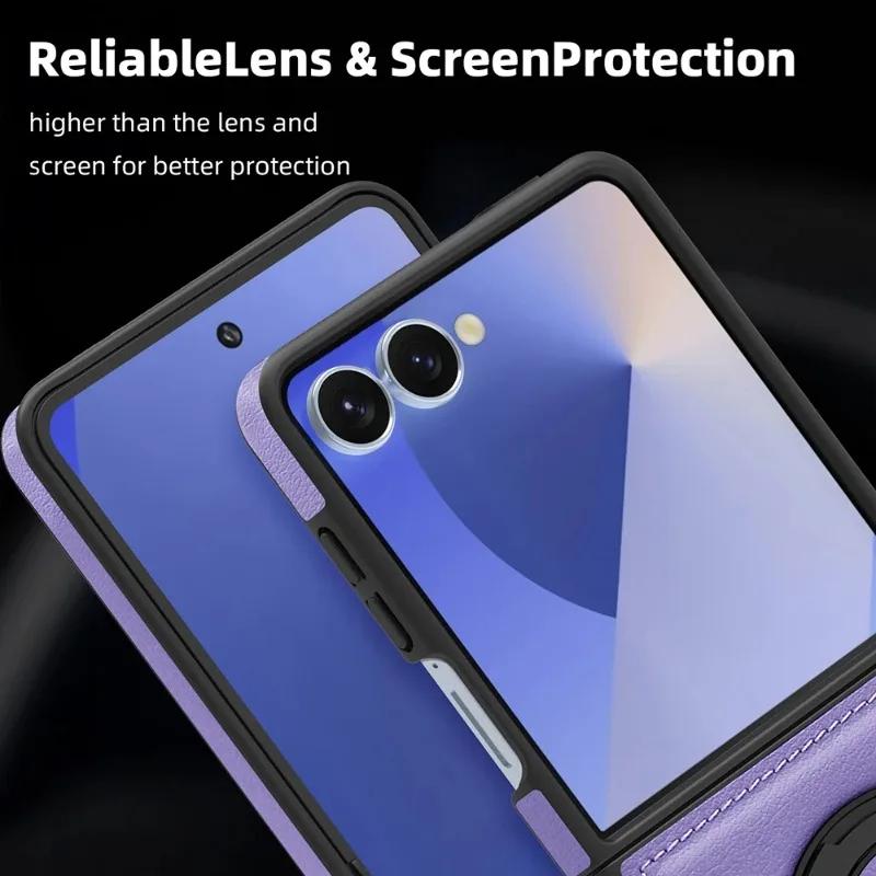 High Quality Slim Magnetic Rotating Ring Holder Leather Case For Samsung Galaxy Z Flip 7 6 5 4 3 Shockproof Camera Protect Cover