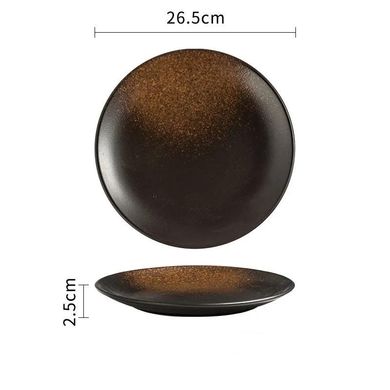 Multifunction Black Ellipse Circle Dinner Plate Under-Glazed Ceramic Dessert Tray Steak Pasta Dish Dinnerware Microwave Safe