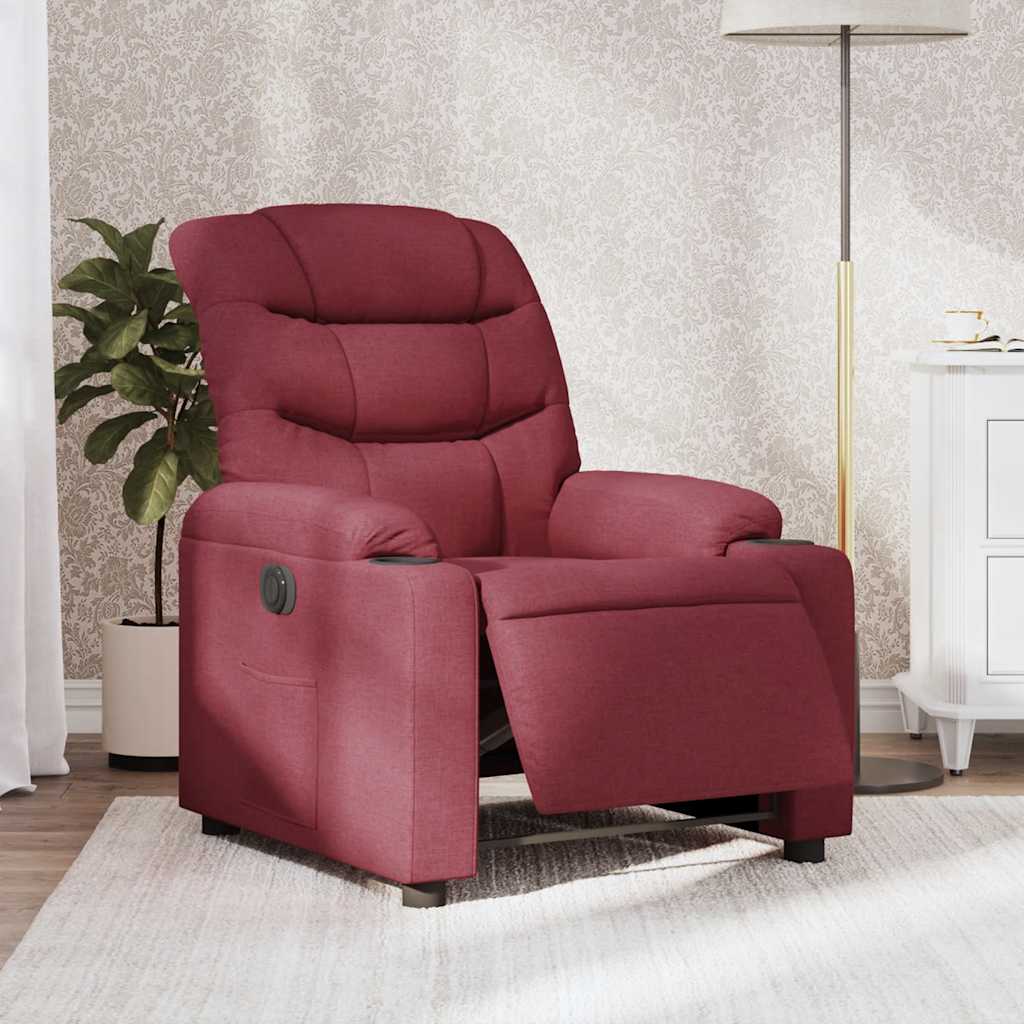 Electric Recliner Chair Burgundy Fabric