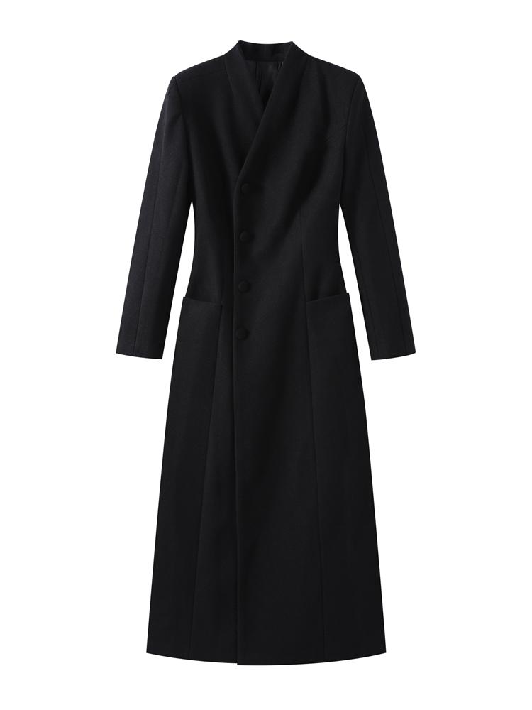 

Женское однобортное пальто с подплечниками на талии Женское длинное модное теплое пальто Черный 2025 Новая коллекция S