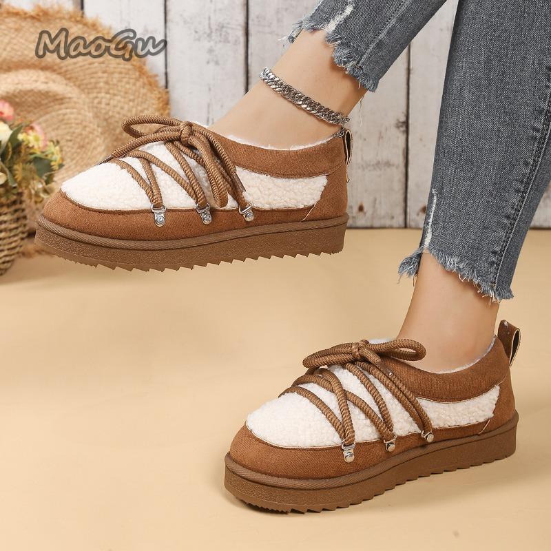 Autumn Winter Low-Top Snow Boots Women's Warm Slip-On Thick Bottom Fur Boots Size 36-44 Round Toe Botas Mujer Comfortable Shoes