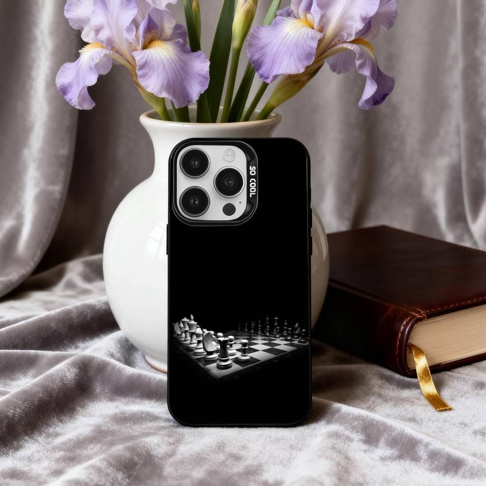 Cool C-Chess A-Art Phone Case For iPhone17,16,15,14,13,12,11 Plus,Pro Max Black Candy silver phone case