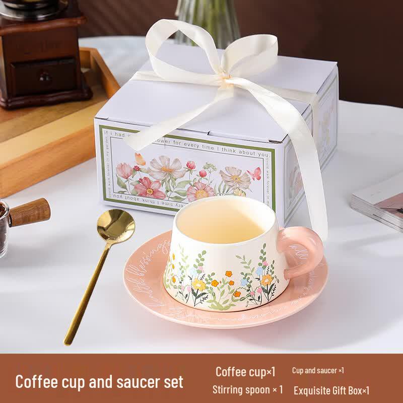 Yiceng Floral Ceramic Coffee Cup & Saucer Set