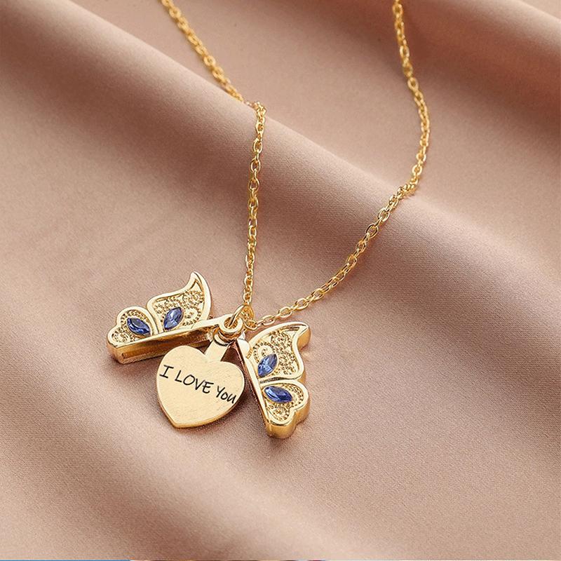 Butterfly I Love You Heart Luckly Butterfly Necklace For Women Girl Birthday
