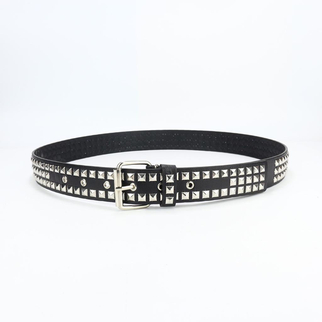 Punk Belt Women'S Square Beads Metal Rivets Pyramid Decoration Men'S And Women'S Pu Belt Hip Hop Jeans Belt