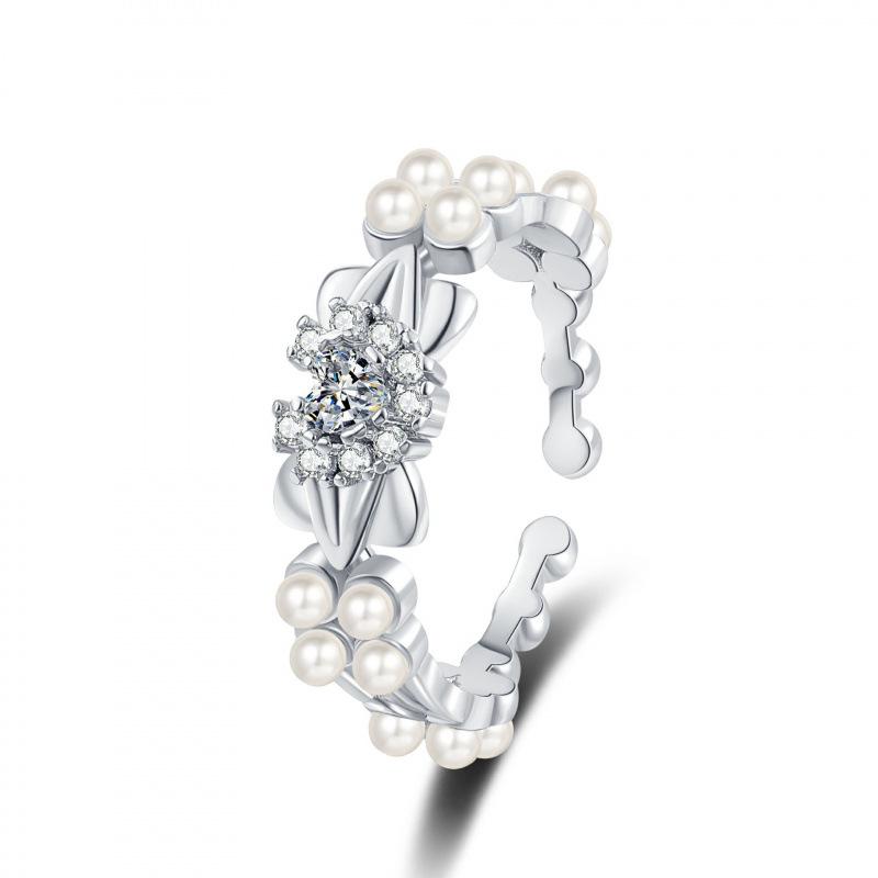 Eleganter offener Ring mit Perlenbogen - Damen Chic Kalter Stil, Einzigartiges Mode-Statement