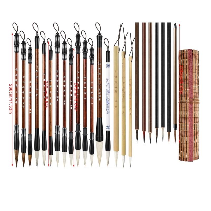 24Pcs Chinese Calligraphy Brush Pen Sumi Drawing Brush Beginner Calligraphy Set for Chinese Calligraphy Inks Painting