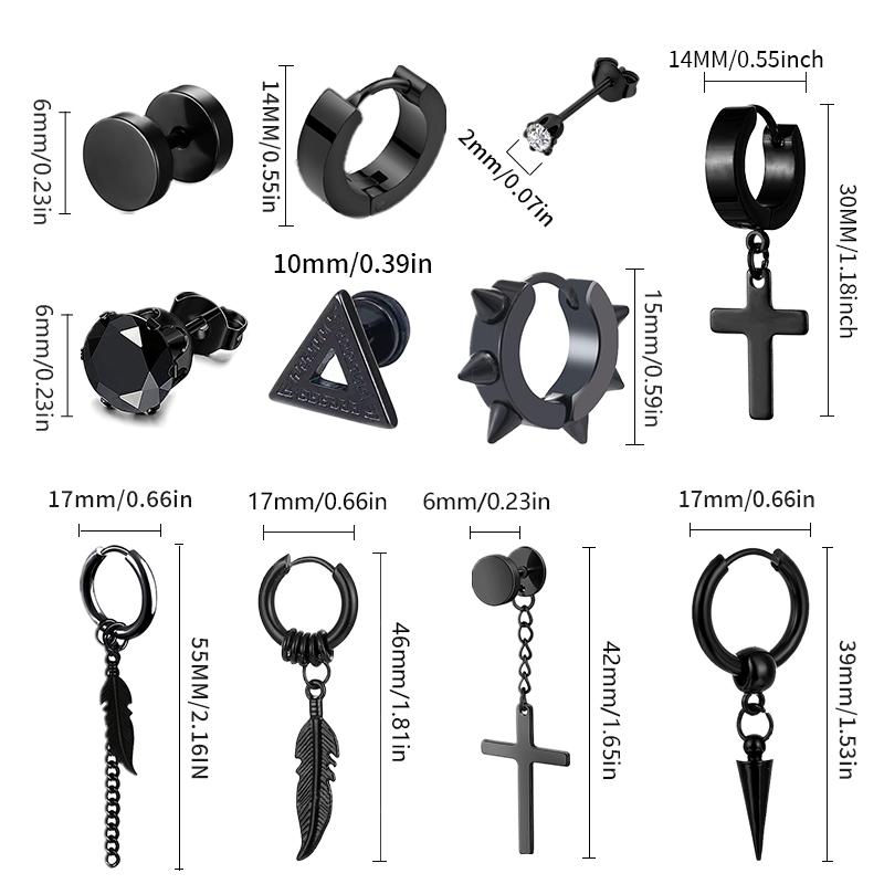 1 /11 Paia Orecchini a Bottone Punk in Acciaio Inossidabile Set di Orecchini Neri Per Uomo Donna Vintage Hip Hop Piercing Gioielli per Orecchie Accessori