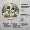 Bonhomme de neige Noël Art Mural Métallique 8x8 Pouces Aluminium Décoration de Fête Scène d'Hiver Roses Rouges Plaque Métallique Ronde Intérieur Extérieur Maison Jardin Décoration Facile à Accrocher