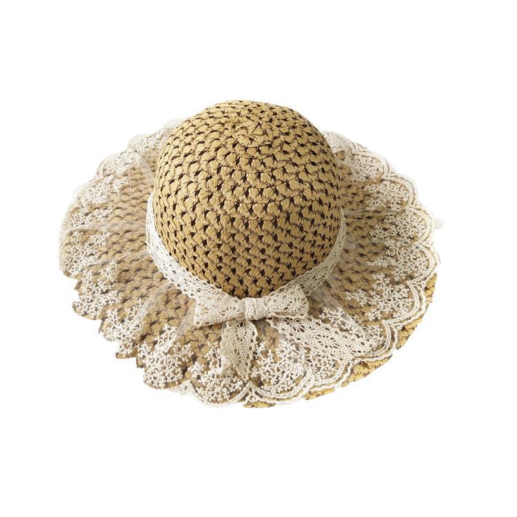Fashion Children's Sweet Lace Straw Hat Baby Girl's Spring and Summer Wide Brim Sunhat Couple Mother