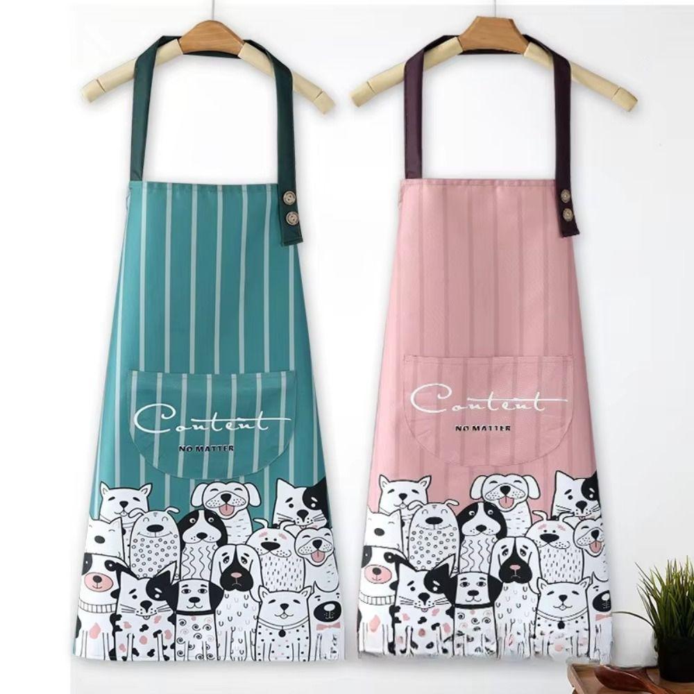 Cute Cartoon Prints Kitchen Apron Waterproof Wear-resistant Work Apron Household Oil-proof Antifouling Barista Apron