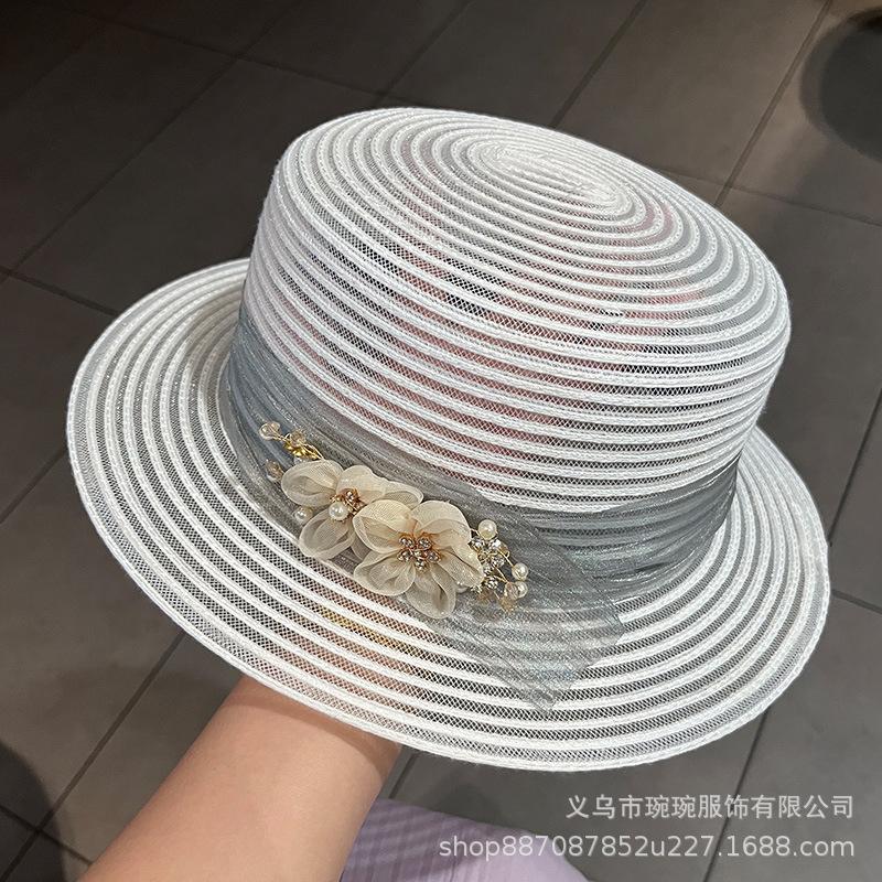 Ladies mother top hat spring and summer in the elderly new flat flower mesh hat seaside vacation beach hat